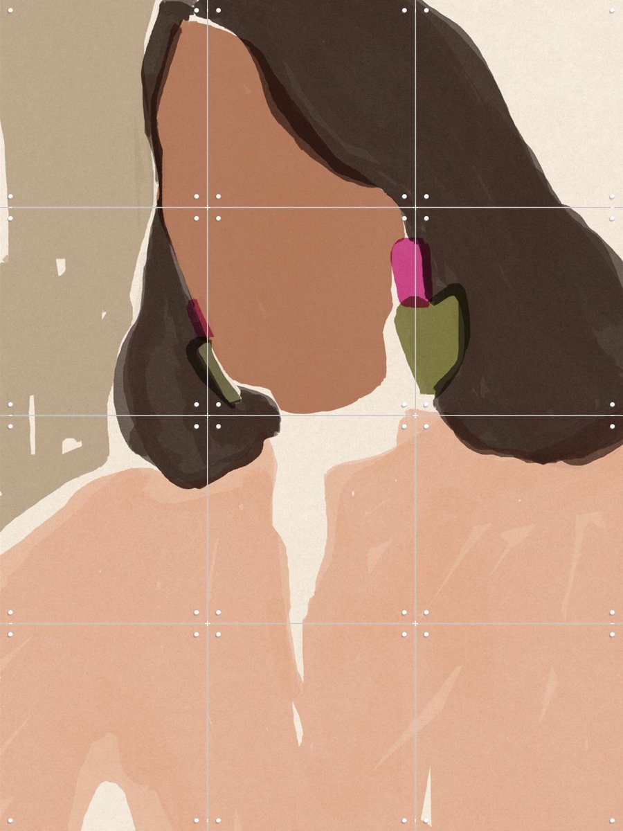 IXXI Bold Earrings, Sacrée Frangine - 60 x 80 cm - Gratis ophangtool - Grote wanddecoratie en posters - Illustraties, Minimalisme, Woonkamer