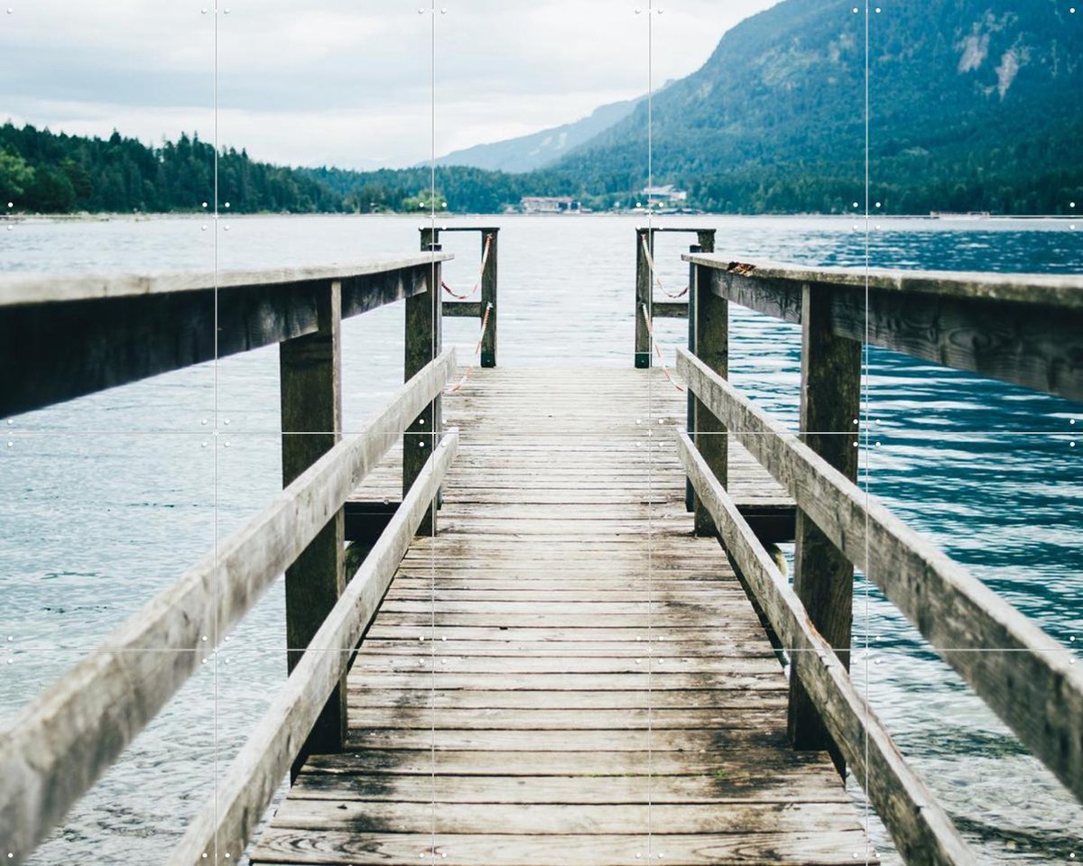 IXXI Mountain Lake Jetty, Pati Photography - 100 x 80 cm - Gratis ophangtool - Grote wanddecoratie en posters - Fotografie, Slaapkamer, Woonkamer