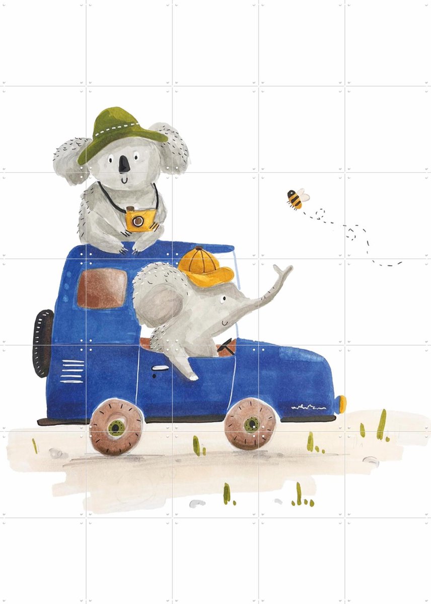 IXXI Hoi Safari, Adams Arts - 100 x 140 cm - Gratis ophangtool - Grote wanddecoratie en posters - Illustraties, Aquarel, Fantasierijk, Speels