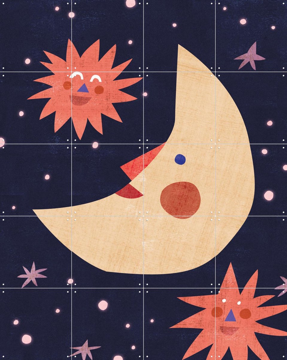 IXXI Moon & Stars, Lotte Dirks - 80 x 100 cm - Gratis ophangtool - Grote wanddecoratie en posters - Illustraties, Grafisch Ontwerp, Cartoonesk
