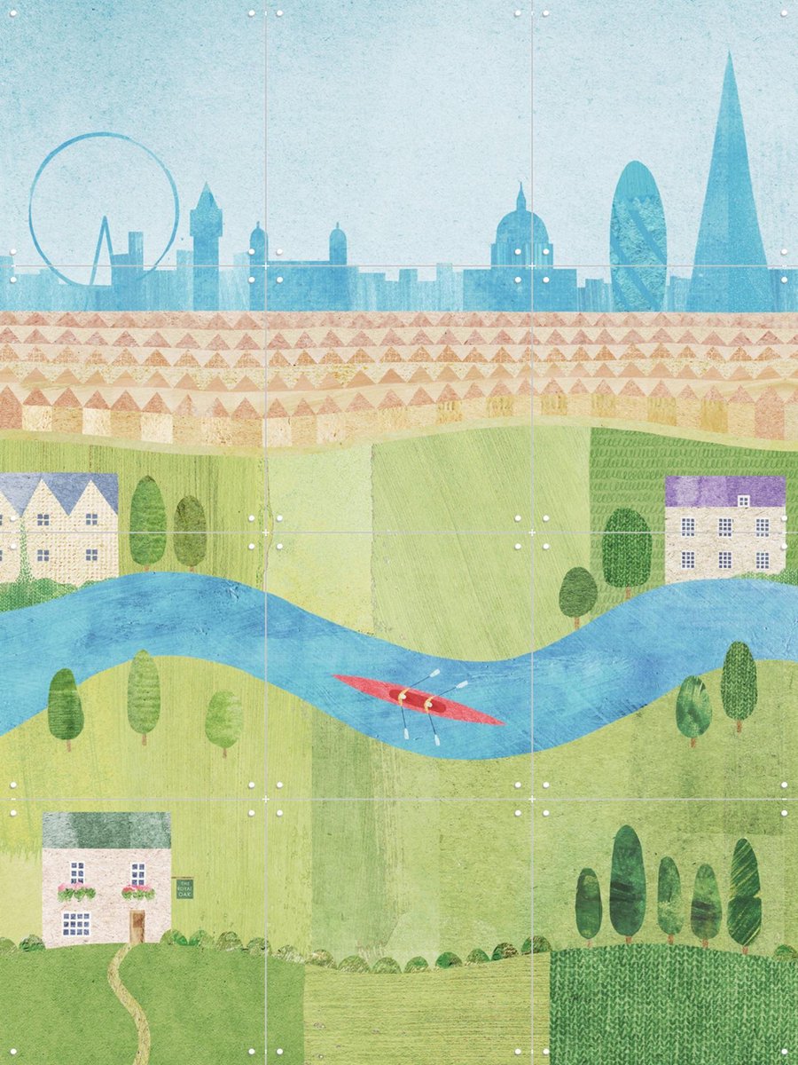 IXXI London Summer, Henry Rivers - 60 x 80 cm - Gratis ophangtool - Grote wanddecoratie en posters - Kleurrijk, Illustraties, Mancave, Zomer
