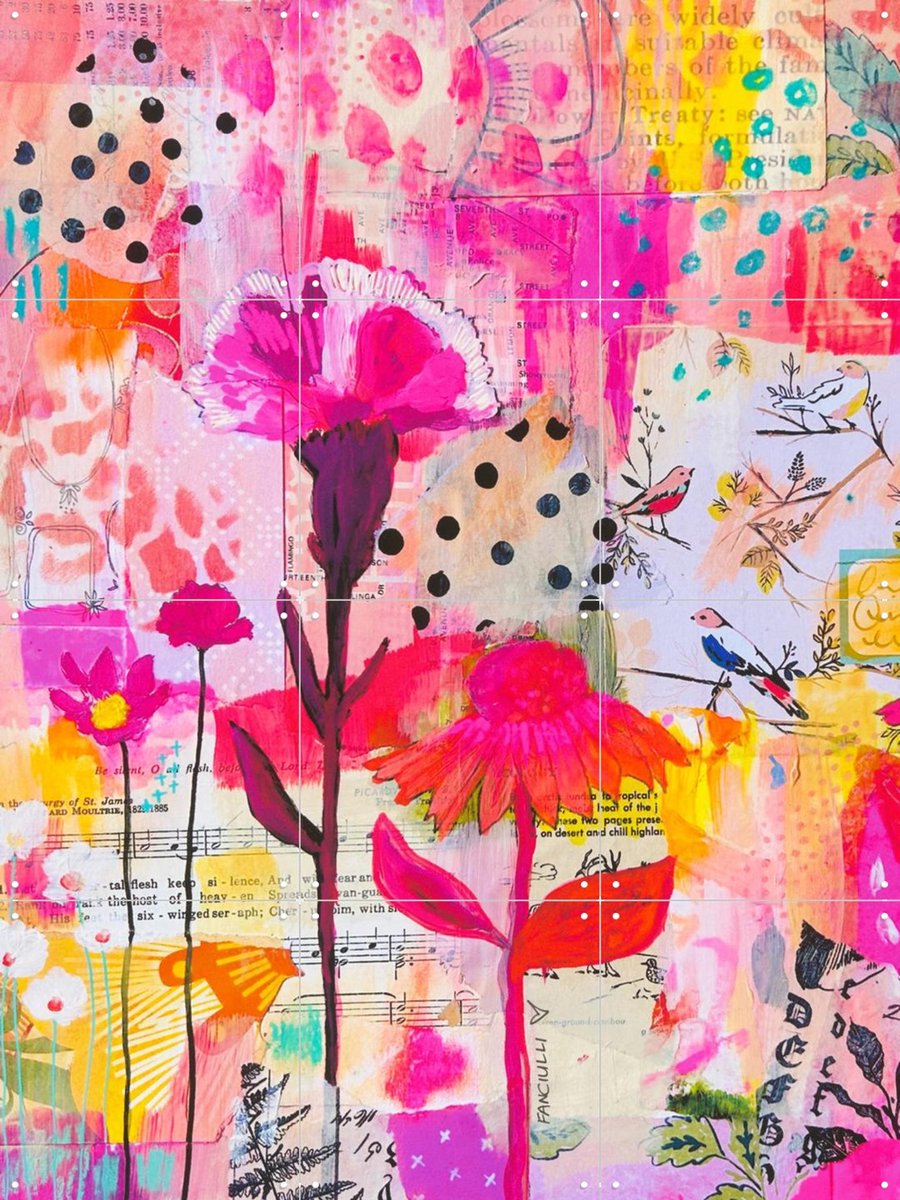 IXXI Birdy, Yvette Fanciulli - 60 x 80 cm - Gratis ophangtool - Grote wanddecoratie en posters - Kleurrijk, Bloemen