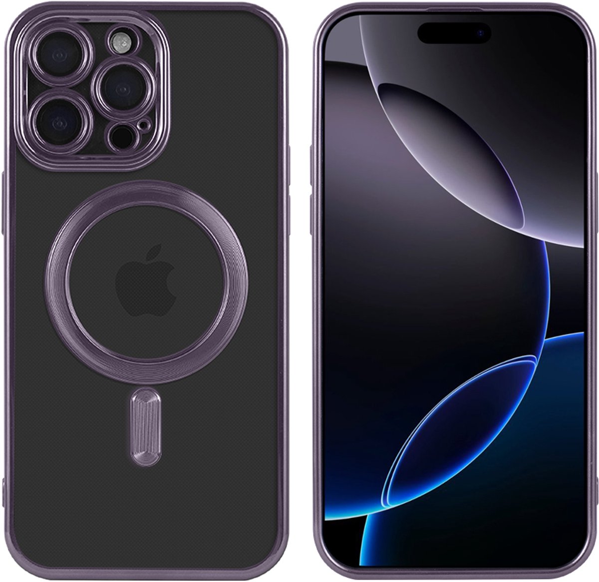 iPhone 16 Pro Max Hoesje (Paars) Transparant – MagSafe Compatibel – Shockproof Case – TPU + PC – Draadloos Opladen – Camera- en Schermbescherming – Luxe Design