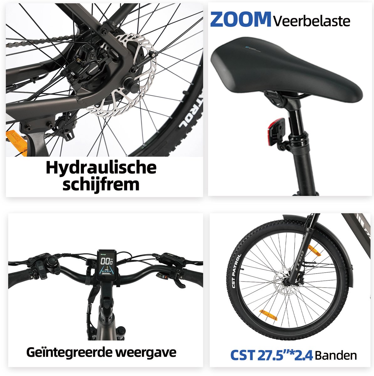 TTGO Z3 Elektrische Fiets – 48V 15Ah Accu (720Wh) – Achterwielmotor – Actieradius tot 130 km – 27.5×2.4 Inch Banden – LCD Display – Shimano 7 Versnellingen – Hydraulische Schijfremmen – Stadsfiets – Max. Belastbaar 125 kg – Grijs thumbnail 4