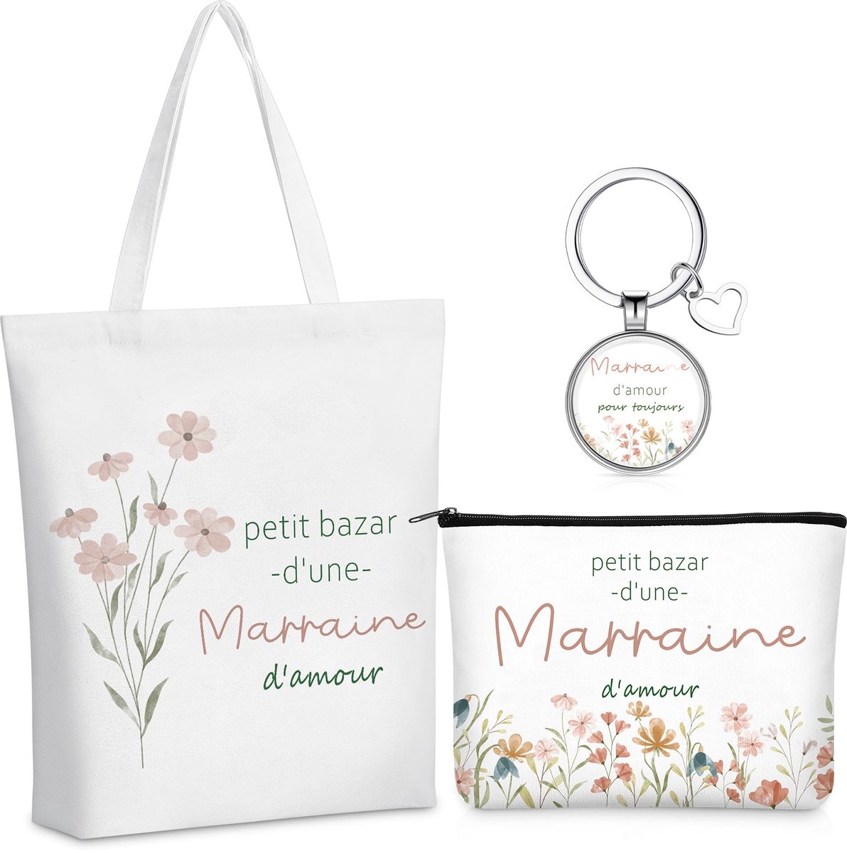 Geschenken Set voor Peettante - Inclusief Sleutelhanger en Cosmetische Tas - Duurzaam Canvas