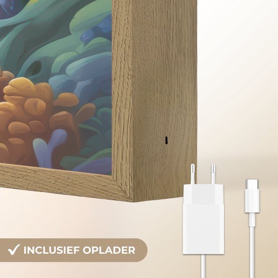 Nachtlampje 60x40 cm - Kinder lamp - Schildpad - Dolfijn - Oceaan - Tafellamp kinderkamer draadloos - Slaapkamer lampje - Bedlamp kinderen - Kinderlampje - Wandlamp babykamer - Nachtlampjes van OnlyWow — afbeelding 5