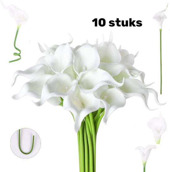 10 stuks Kunstmatige calla lelies - Kunstbloemen - Boeketten van kunstmatige calla lelies - Decoratieve bloemen - Realistische uitstraling - Geschikt voor bruiloften - huizen - hotels - bloemstukken en woondecoratie