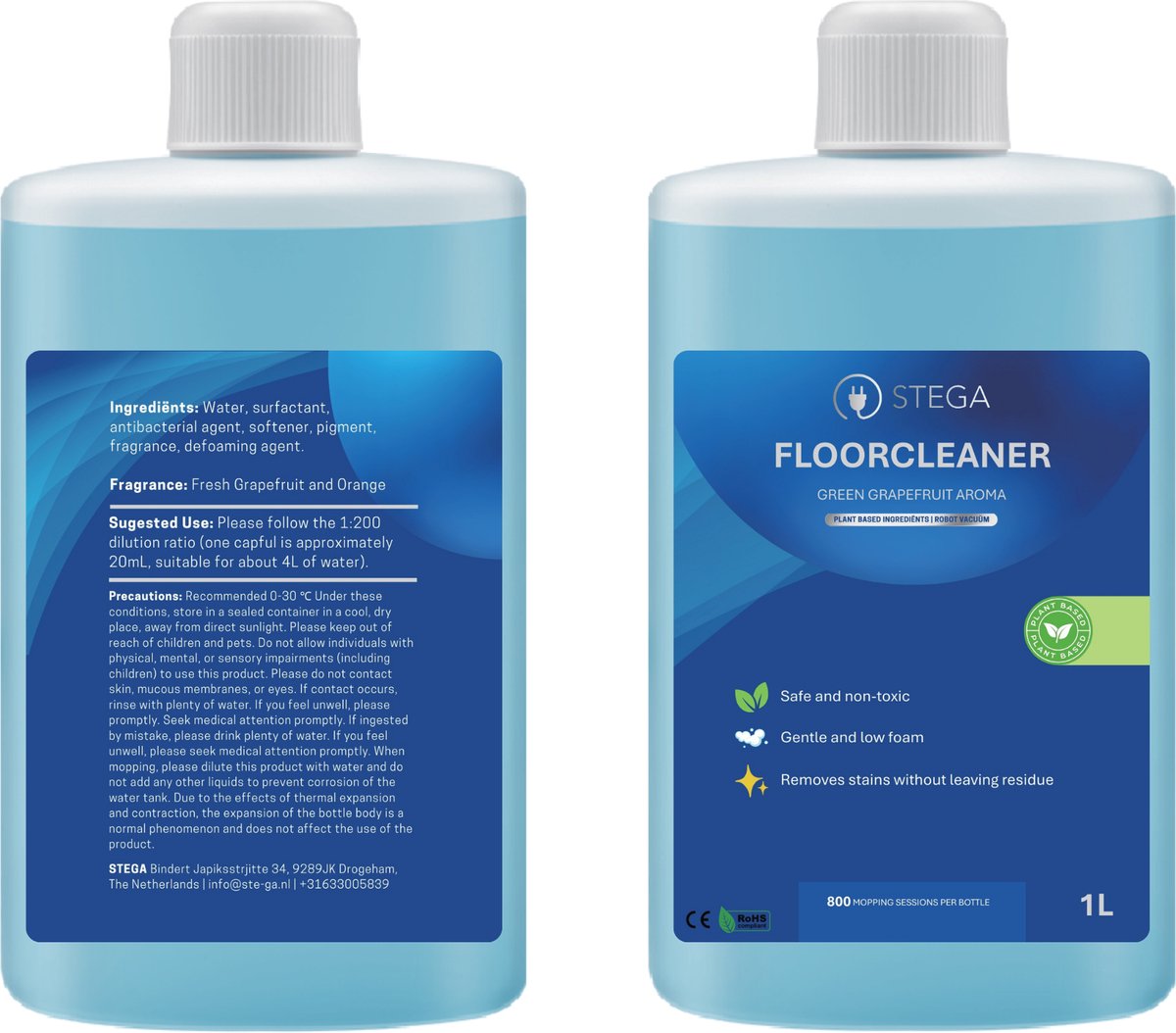 STEGA® Floorcleaner Vloerreiniger voor Robotstofzuiger met Dweilfunctie - 1 Liter - Laagschuimend