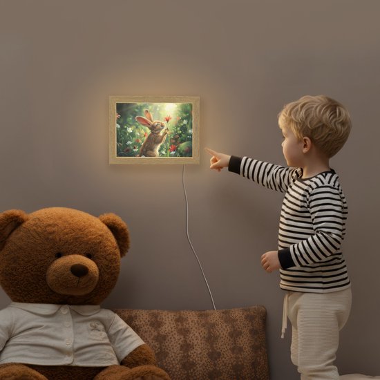 Nachtlampje 20x15 cm - Kinder lampje - Konijn - Dieren - Bloemen - Natuur - Tafellamp kinderkamer - Slaapkamer lamp - Bedlamp kinderen - Kinderlampje stopcontact - Wandlamp babykamer - Nachtlampjes van Merkloos — afbeelding 5