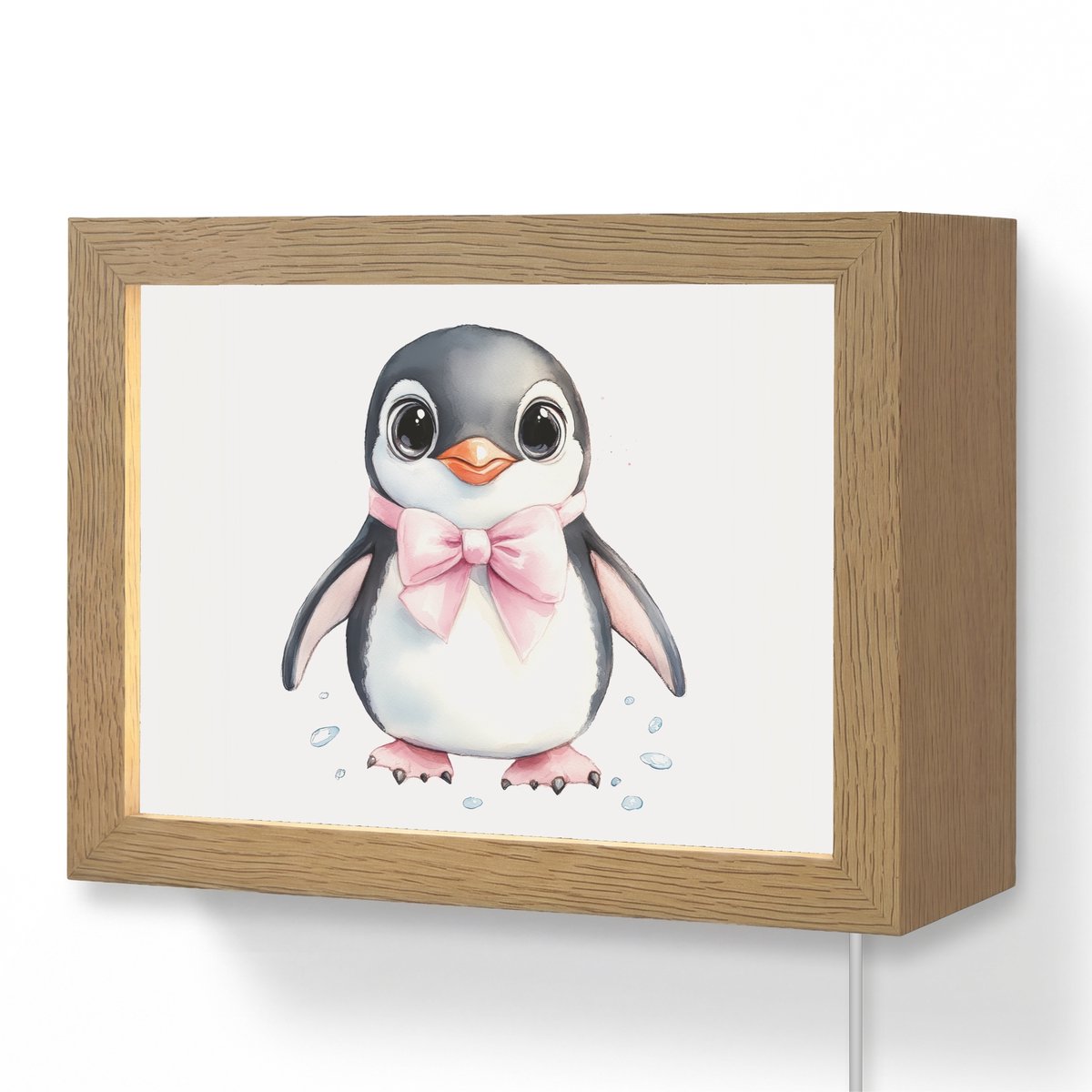 Wandlamp 20x15 cm - Oplaadbaar - Pinguïn - Strikje - Roze - Dier - Wandlampen binnen woonk