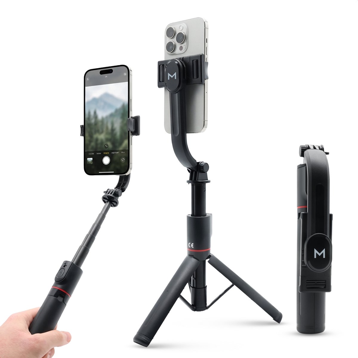 Monos Selfiestick Pro – Statief – Bluetooth Tripod – 1M Uitschuifbaar – Universele Telefoonhouder – Opvouwbaar – Zwart