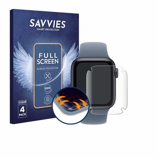 Savvies - Screenprotector voor Apple Watch SE 3 (40 mm) - Folie Beschermfolie transparant volledig dekking 4 Stuks