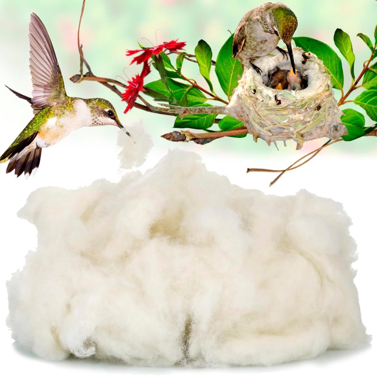 Vogelnest Materiaal - Nestbenodigdheden Tuinvogels - Vogels Helpen - 100 Gram Katoen - 17.8cm Hoog - Wit