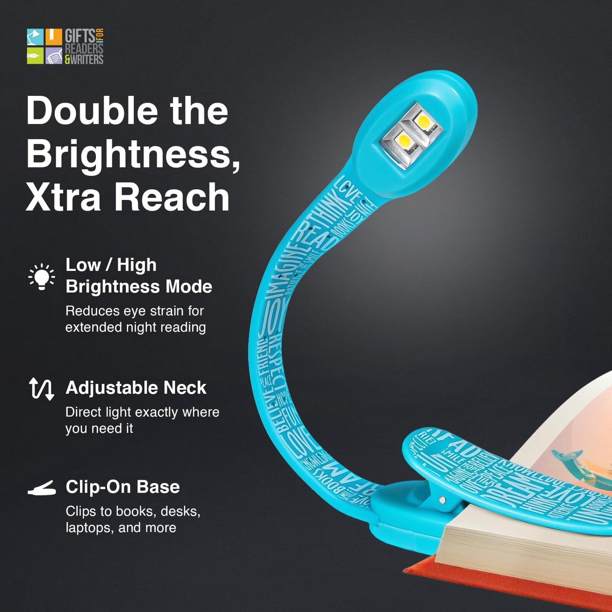 Leeslamp Klem - Boeklamp LED - Lezen in bed - Draagbaar ontwerp - Blauw — cadeau in Gadgets - foto 4