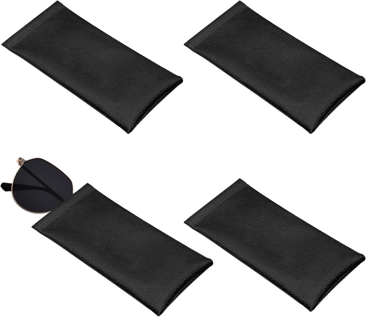Set van 4 Zachte PU Leren Zonnebrilhoezen - Beschermende Covers voor Zonnebrillen - Lippenstiften - Creditcards - Hoofdtelefoons - Cosmetica - Horloges - Zwart