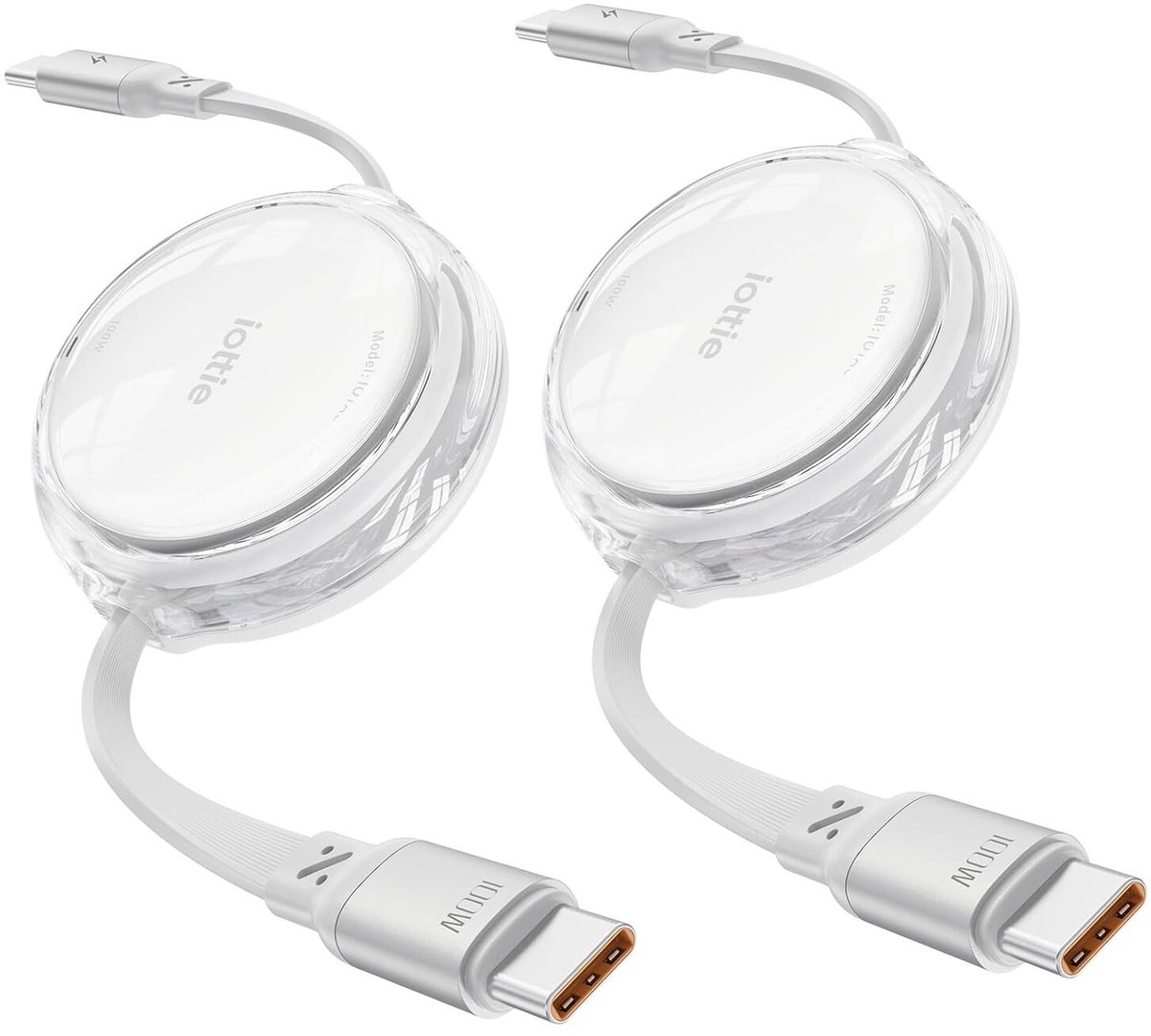 Iottie 100W Intrekbare Usb-C-Kabel (2 Stuks), Wit