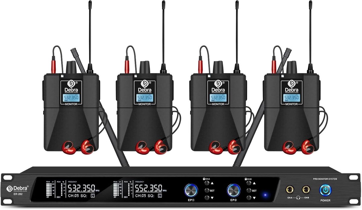 Draadloos In-ear Systeem - Monitor Systeem - Podium Geluid - Dubbel Kanaal - 4 Bodypacks