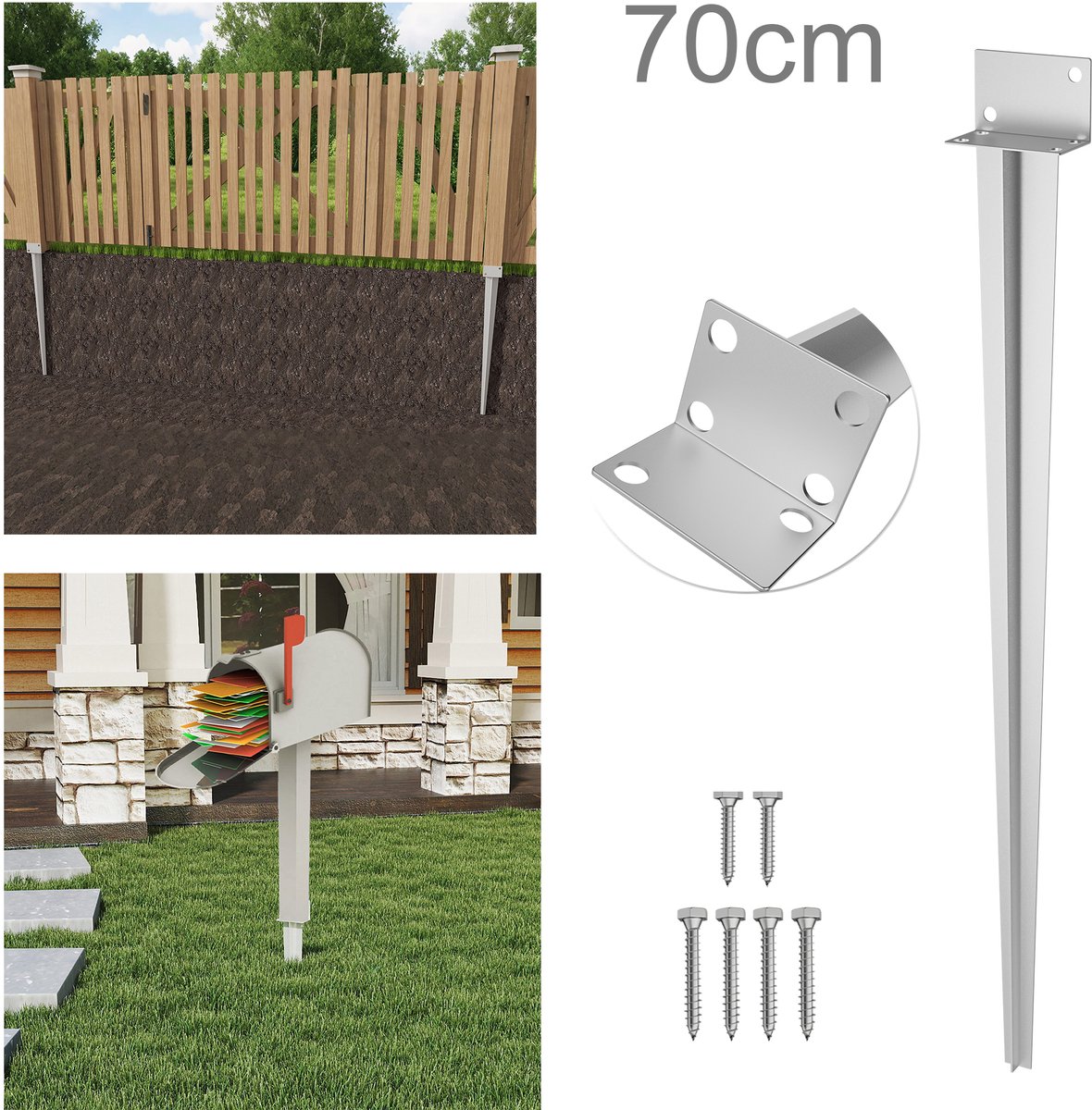 Froadp 8x L-paalhouder, inslaghuls, grondhuls 70 cm, grondanker, paalhouder voor houten palen, zinklook, tuin, schutting, terras, balkon, stabiel