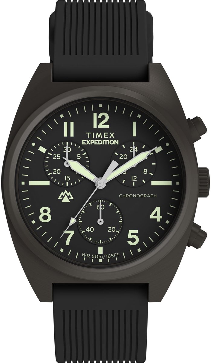 Timex Expedition® Capstone Chronograph Quartz Analoog Horloge Zwart Kast: 100% Roestvrij Staal | Armband: 100% Siliconen 41 mm TW2Y61000AJ, TW2Y61100AJ