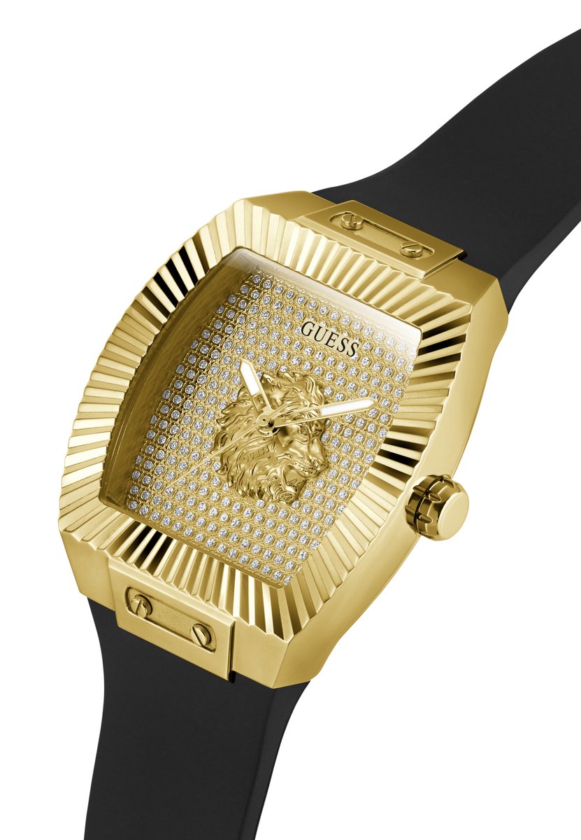 Guess Phoenix Quartz Analoog Horloge Goudtint En Zwart Kast: 100% Roestvrij Staal | Armband: 100% Siliconen 43 mm GW1066G2, GW1066G3
