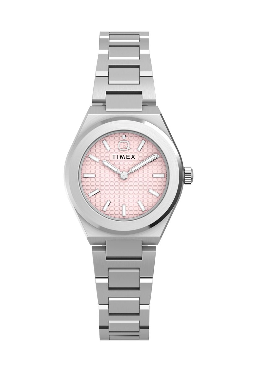 Timex Q Timex Continental Mini Quartz Analoog Horloge Roze En Zilveren Tint Kast: 100% Roestvrij Staal | Armband: 100% Roestvrij Staal 24 mm TW2Y68300AJ, TW2Y68500AJ, TW2Y77400AJ