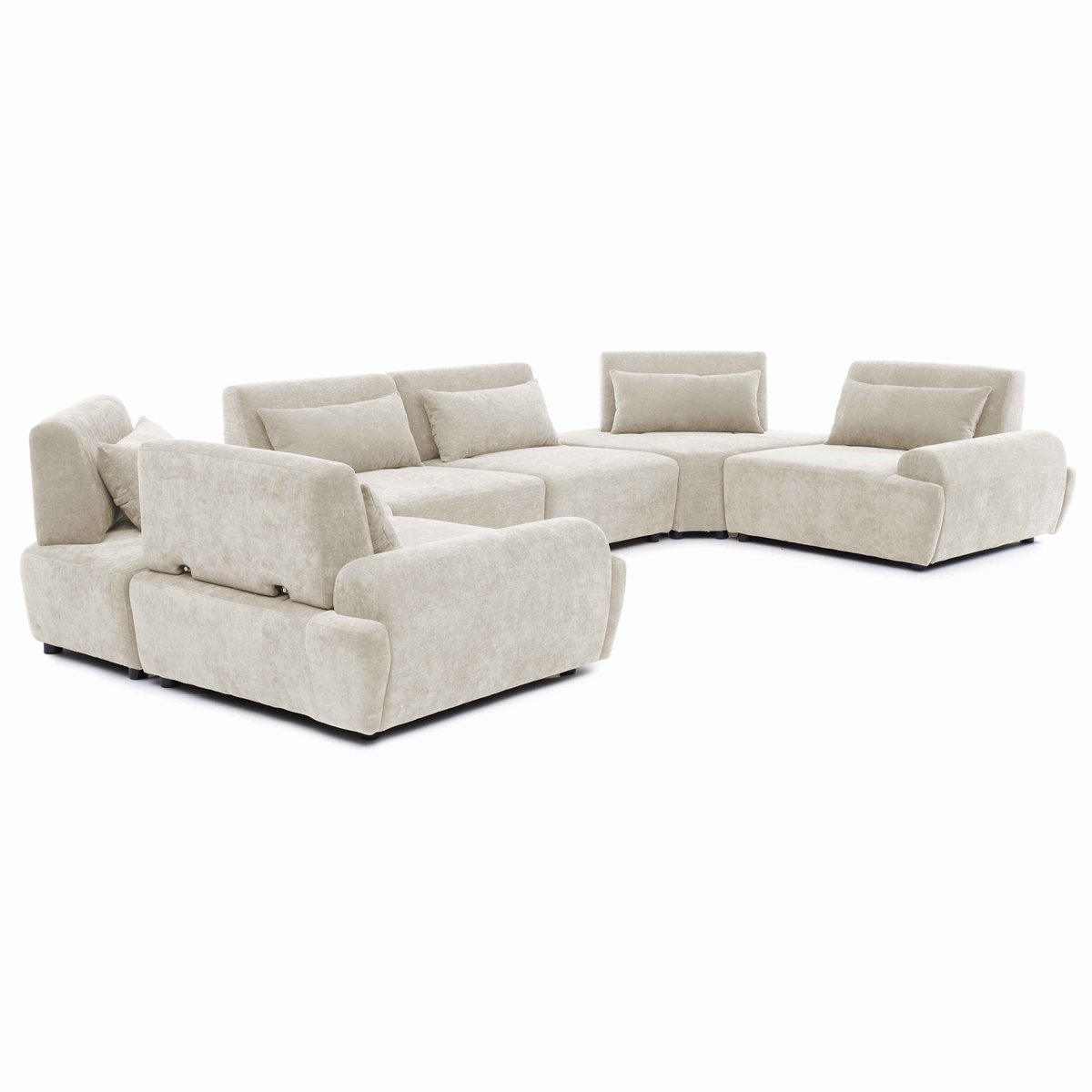 Oviala - Modulaire 6-zits hoekbank met verstelbare rugleuning 462 cm ecru - Callisto