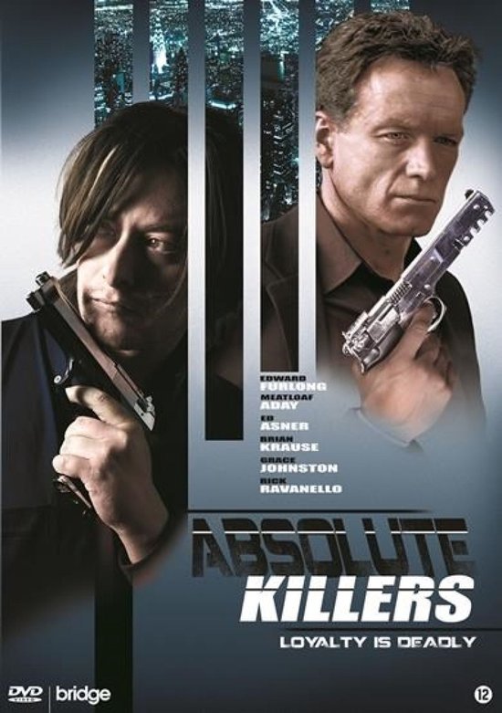 DVD-hoes van Absolute Killers met twee mannen die wapens vasthouden.