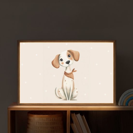 Nachtlampje 60x40 cm - Kinder lamp - Hond - Pup - Beige - Stippen - Tafellamp kinderkamer draadloos - Slaapkamer lampje - Bedlamp kinderen - Kinderlampje - Wandlamp babykamer - Nachtlampjes van OnlyWow — afbeelding 2