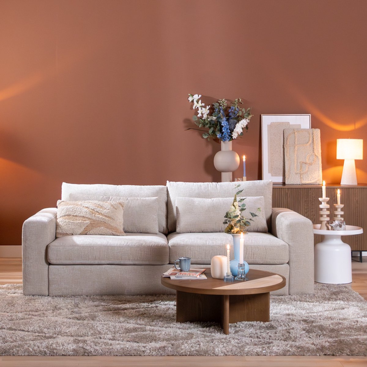 Bronx71® 3-zitsbank Kyle chenille sand