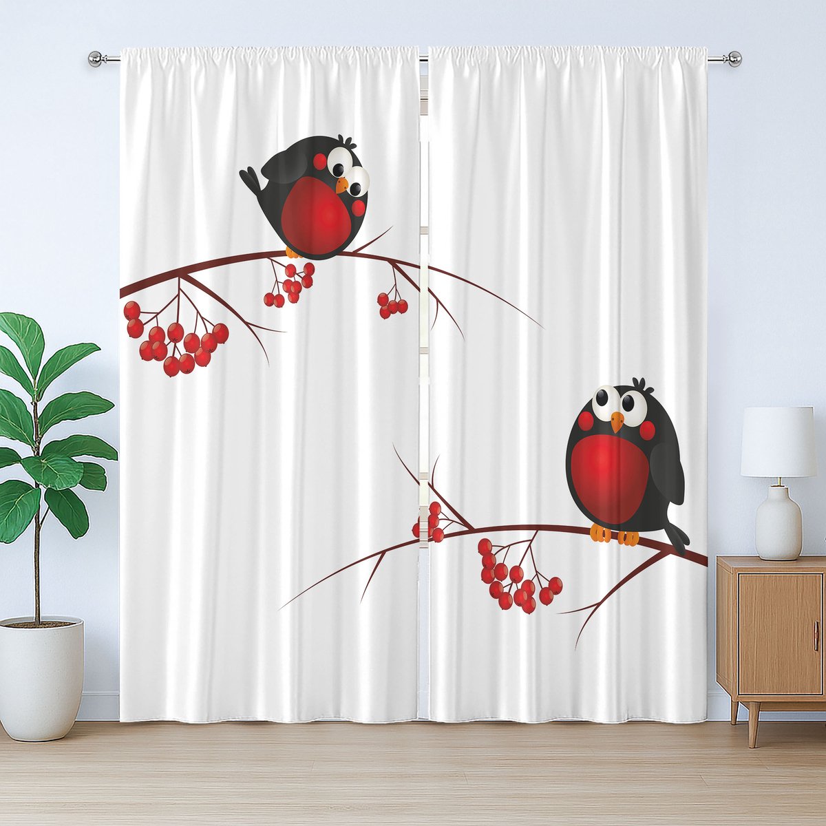 ABAKUHAUS Rowan Rustiek Gordijn, Cartoon Kerst, Universele Gordijnen met Bandjes voor de Woonkamer met Lussen en Haken, 280 x 175 cm, Rood Zwart Wit
