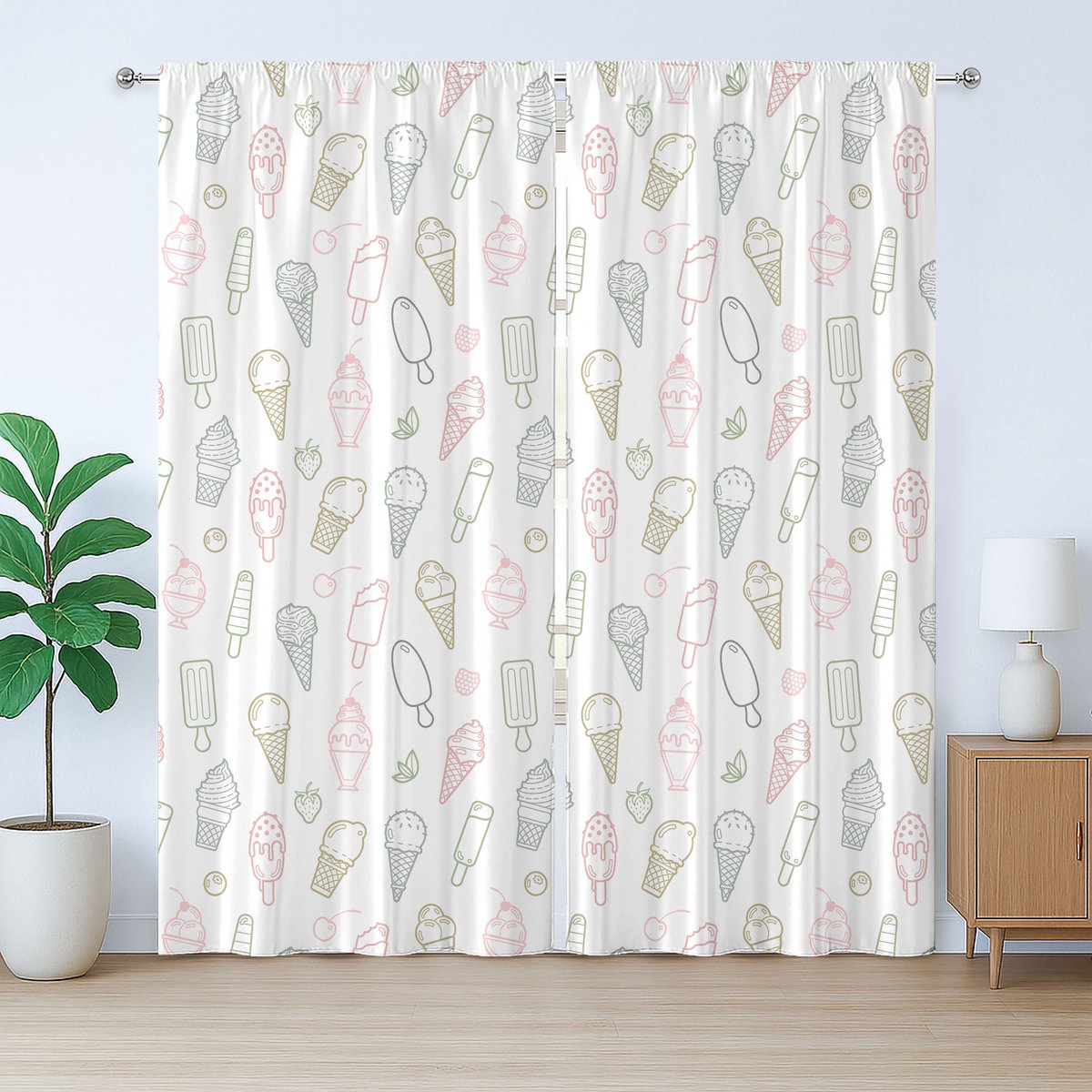 ABAKUHAUS Rustiek IJzig Gordijn, Pastel Kinderlijk Retro, met Bandjes, Lussen en Haken voor de Woonkamer, 280 x 245 cm, Wit Geel Rood