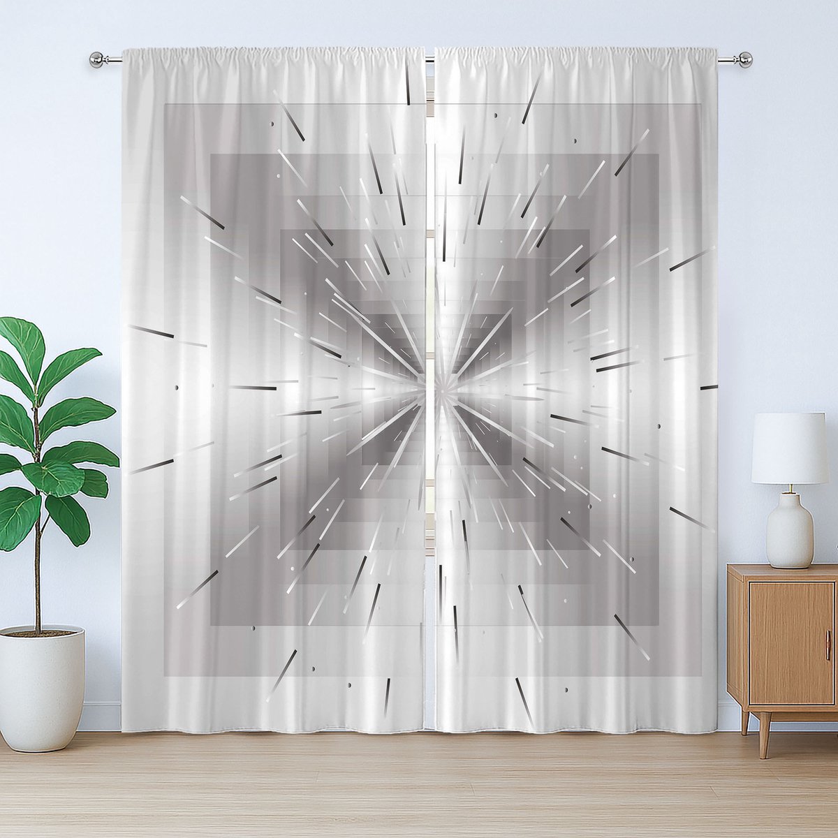 ABAKUHAUS Ombre Rustiek Gordijn, Vierkanten en Lijnen Design, met Bandjes en Haakjes voor de Woonkamer, 280 x 260 cm, Zwart