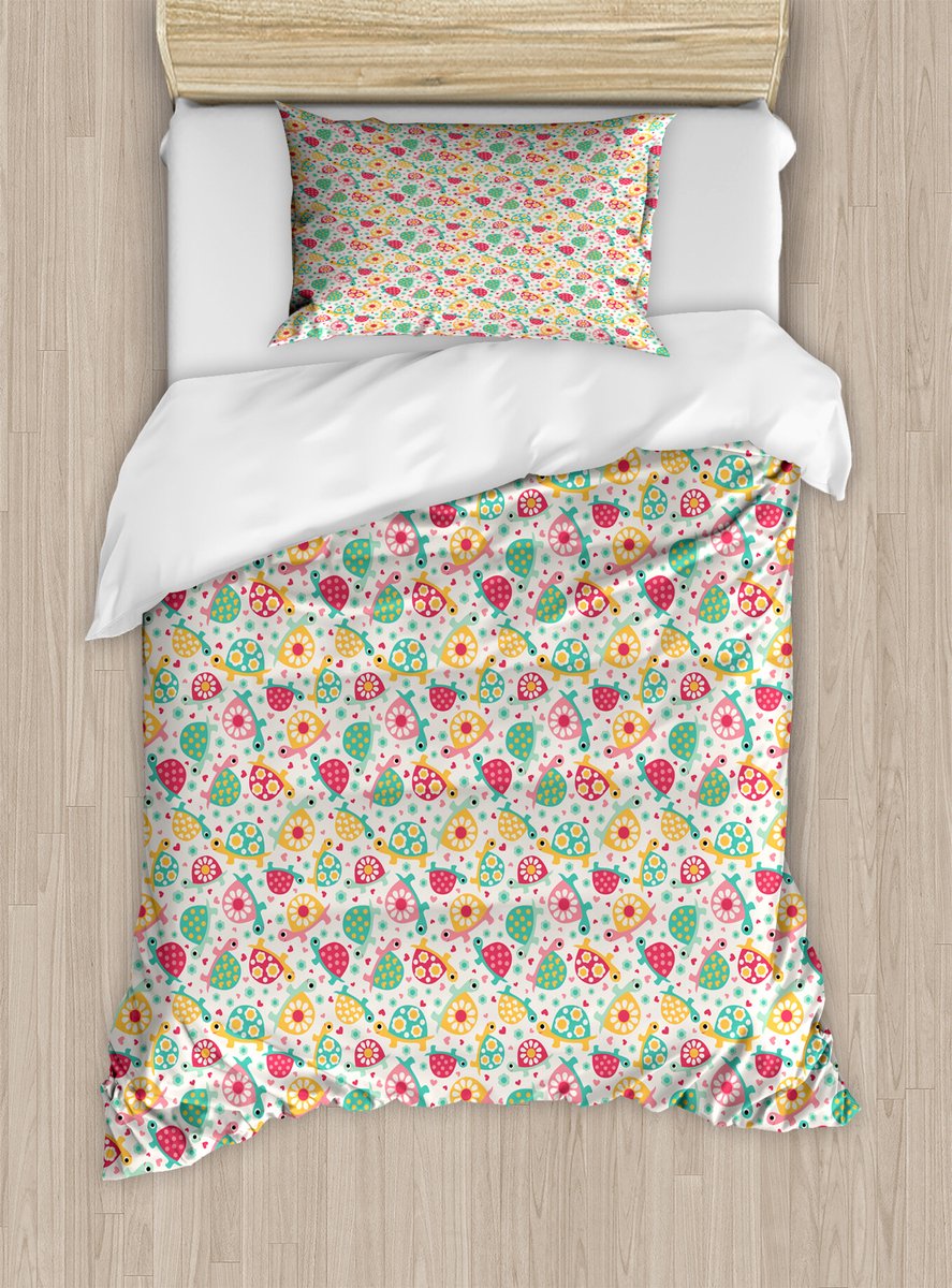 ABAKUHAUS Schildpad Dekbedovertrekset voor eenpersoonsbedden, thema schildpadden voor kleuters, inclusief kussensloop, 130 x 200 cm