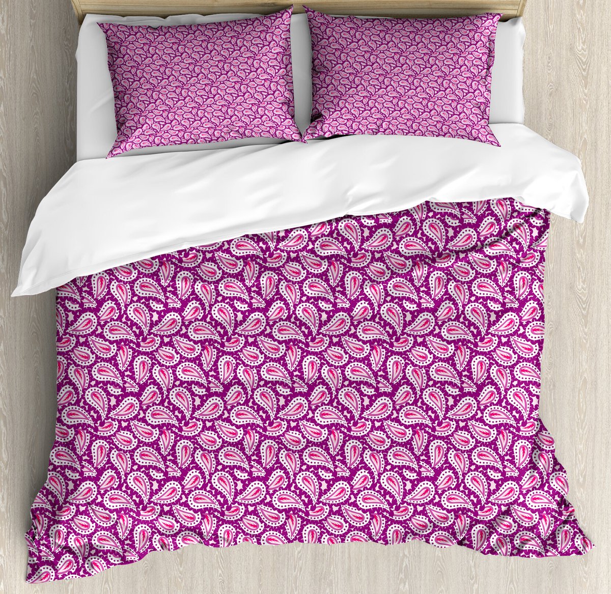 ABAKUHAUS Magenta Dekbedovertrekset voor Tweepersoonsbedden, Midden-Oosters Paisley-patroon, 230 x 220 cm