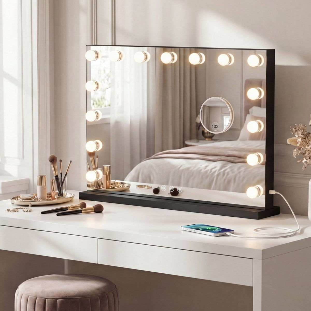 Bol.com Bayt Hollywood Spiegel met verlichting - Make Up Spiegel met Verlichting - Spiegel Met Verlichting - Dimbaar - 10x Vergr... aanbieding