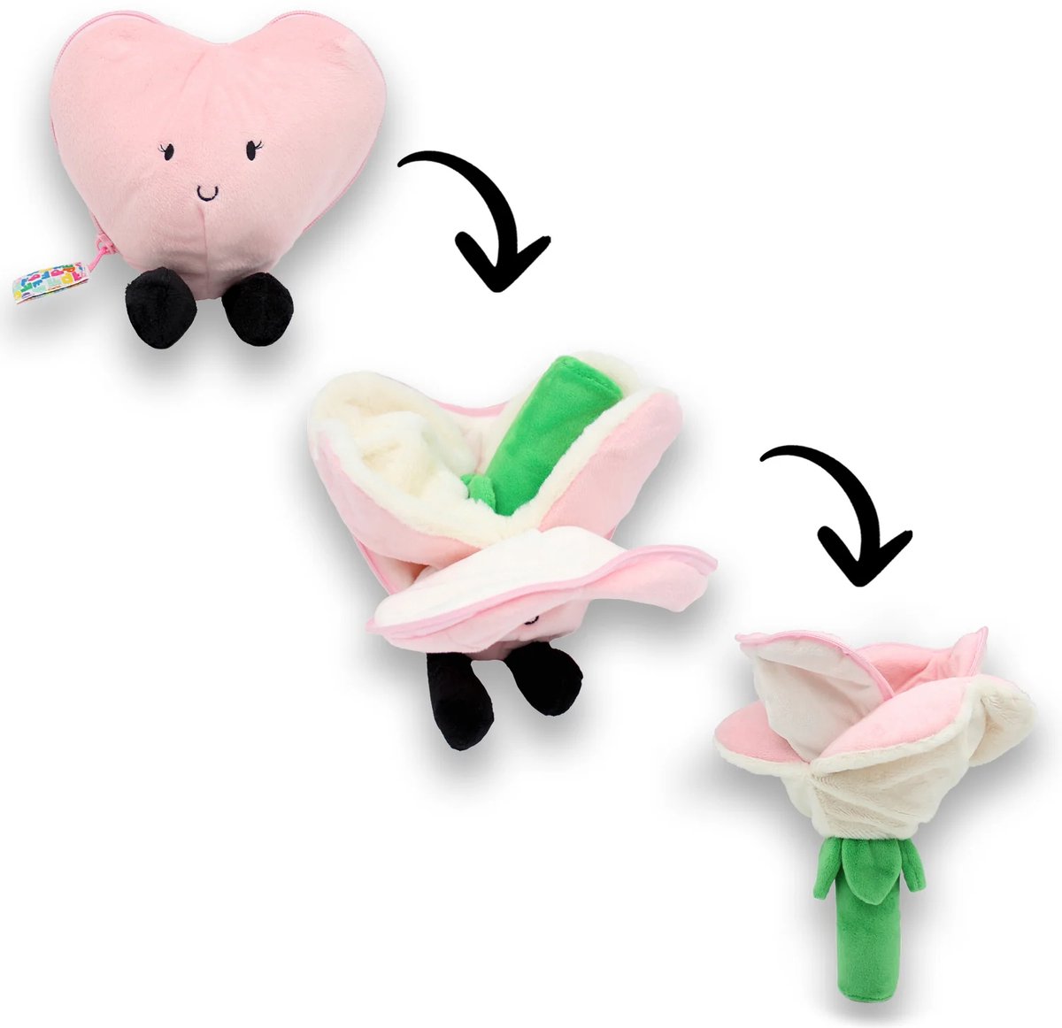 Les duéglingos | Flipetz - Pluche Knuffel Roze En Wit Hart/Bloem