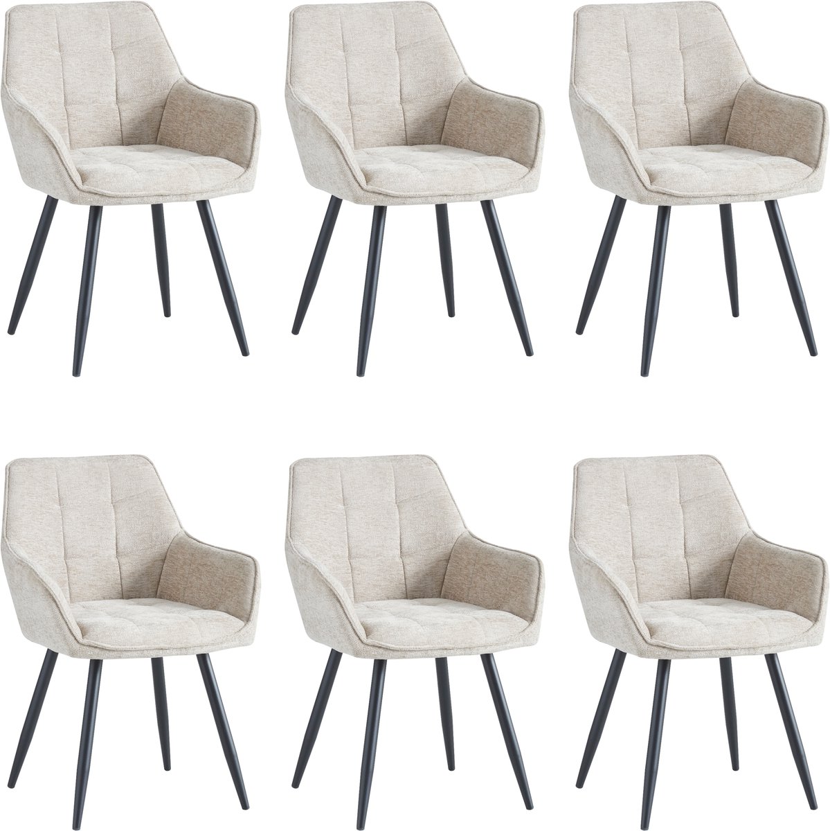Colenis® - Oriana Eetkamerstoelen - Set Van 6 - Taupe - Chenille Stof - Design