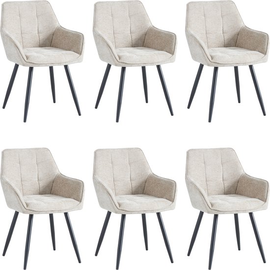 Colenis® - Chaise de salle à manger Oriana - Set de 6 - Champagne - Tissu Chenille - Design
