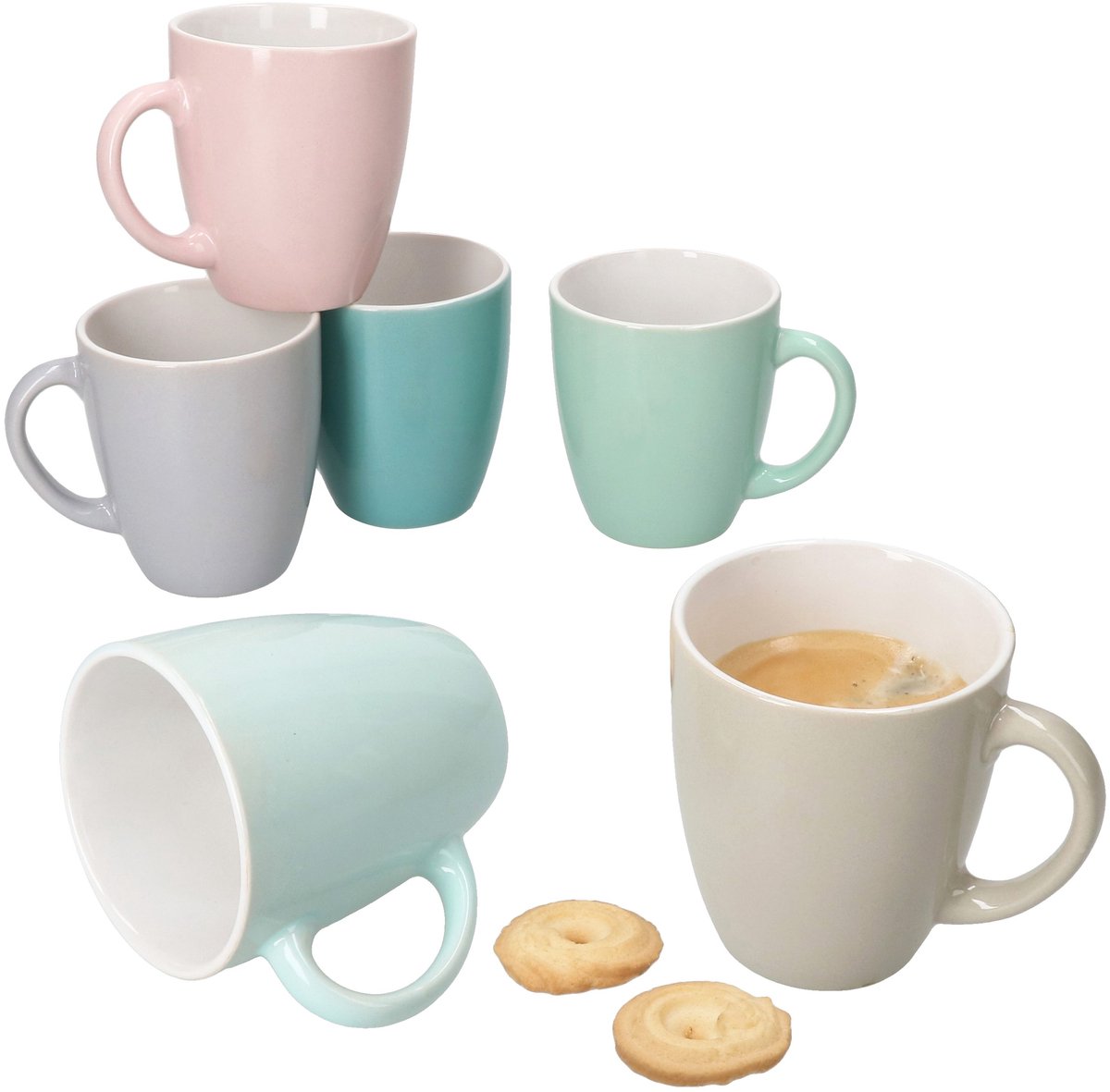 6-delig set MAI mokken in 6 pastelkleuren van keramiek - 24302353
