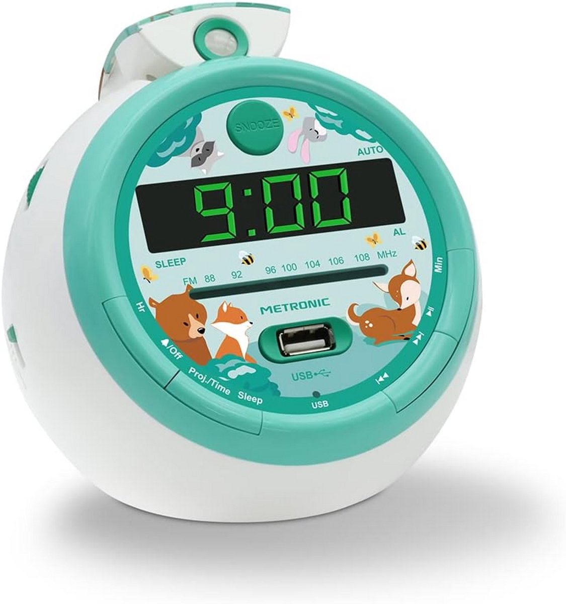 Wekkerradio met FM-radio en USB-aansluiting met projectie