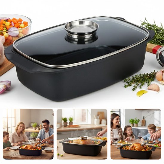 Cheqo® Braadslede - Braadslee - Braadschaal - Braadpan - Ovenschaal - Braadblik - Roosterblik - Braadslede met Deksel - Braadpan met Deksel - Braadslede met Rooster - Ovenschaal met Deksel