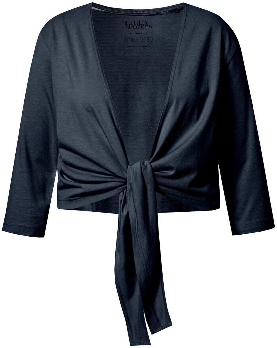 Ulla Popken - Dames - Bolero kort jasje jersey 3/4-mouwen zoomknoop - Marine - Maat 54+