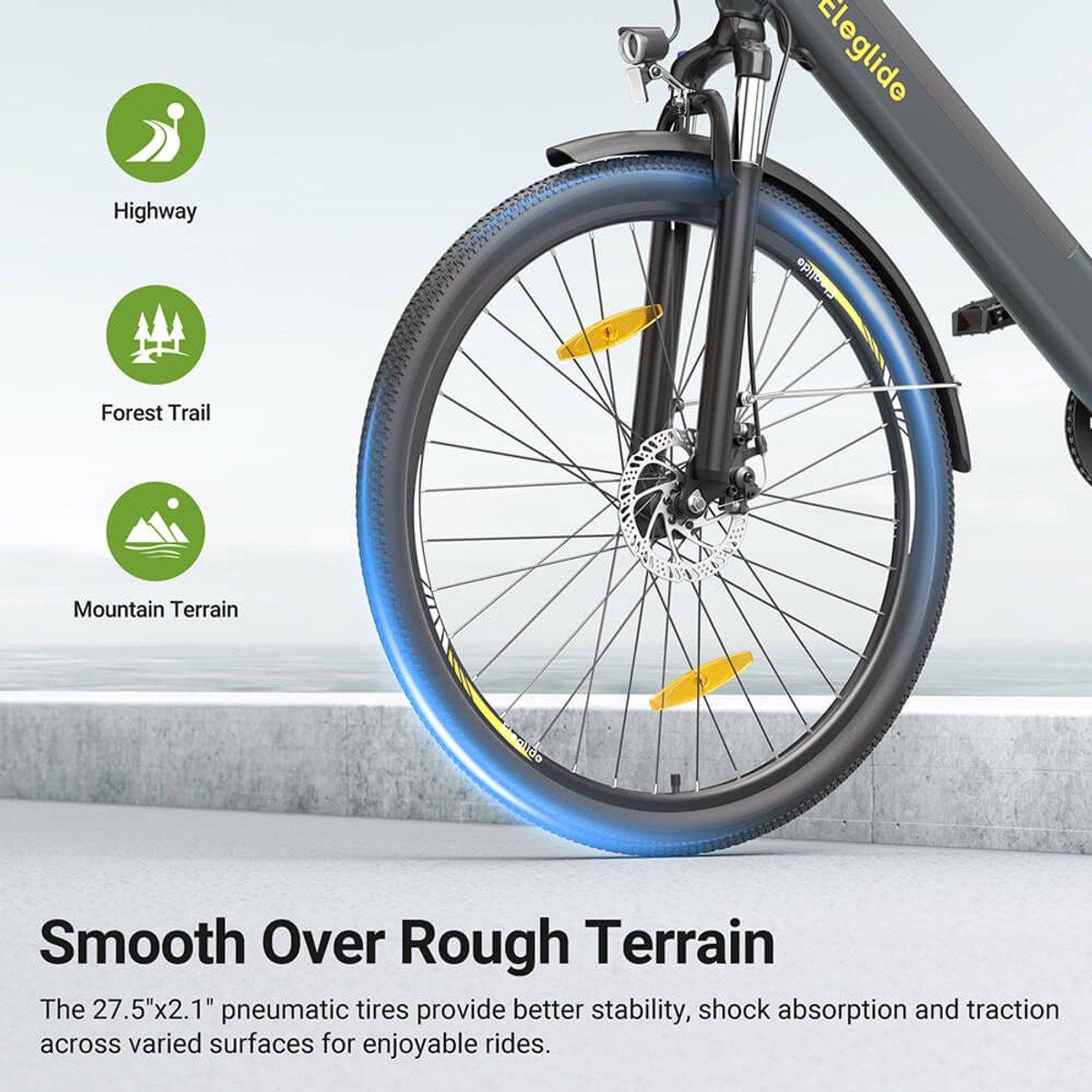 Eleglide T1 ST E-bike, 100km Bereik, 250W Motor, 45Nm, Shimano 7v, Demper met Sperre, Step-Thru, LCD, USB, Schijfremmen thumbnail 4