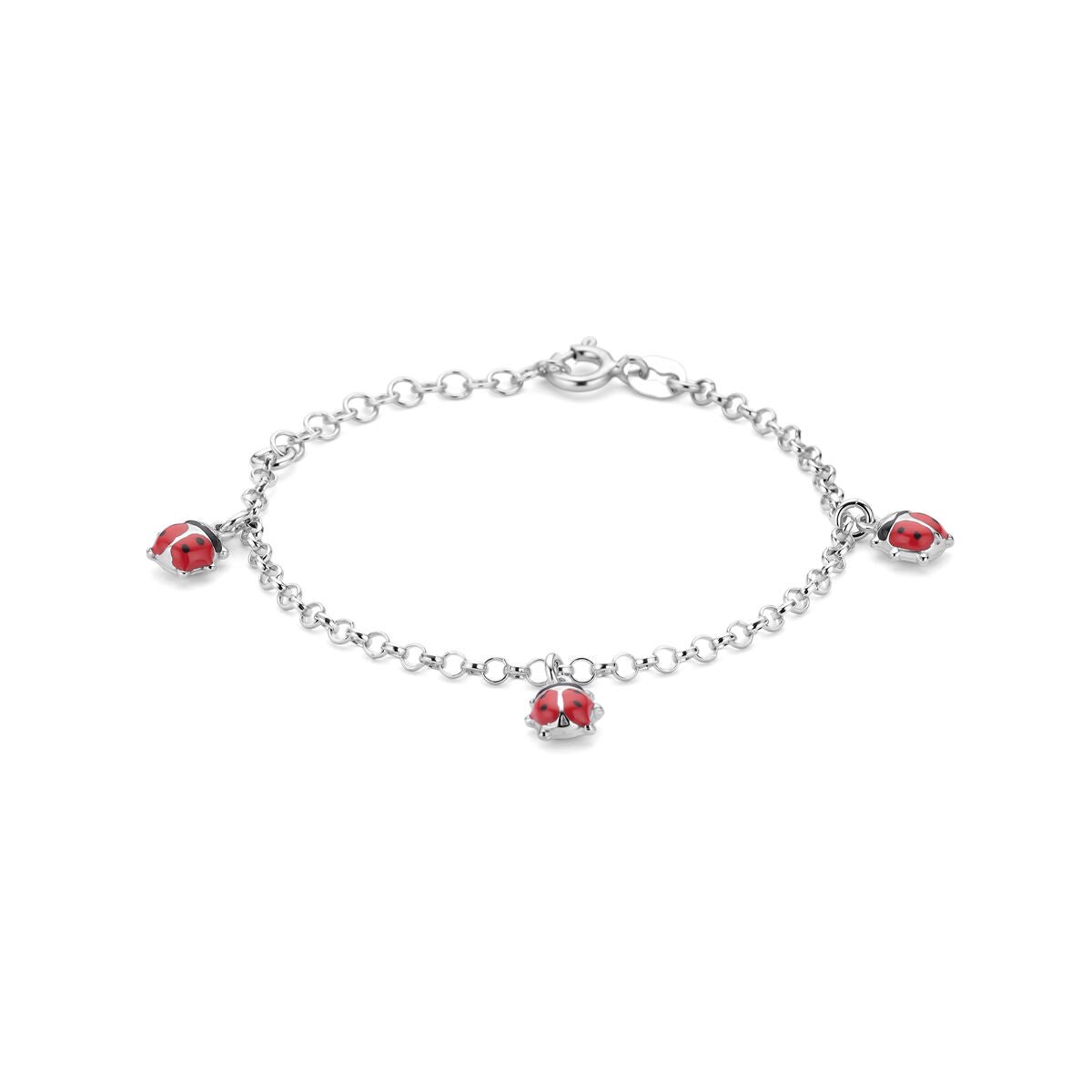 Zilver gerhodineerde armband emaille lieveheersbeestjes 13 + 3 cm - 1341615