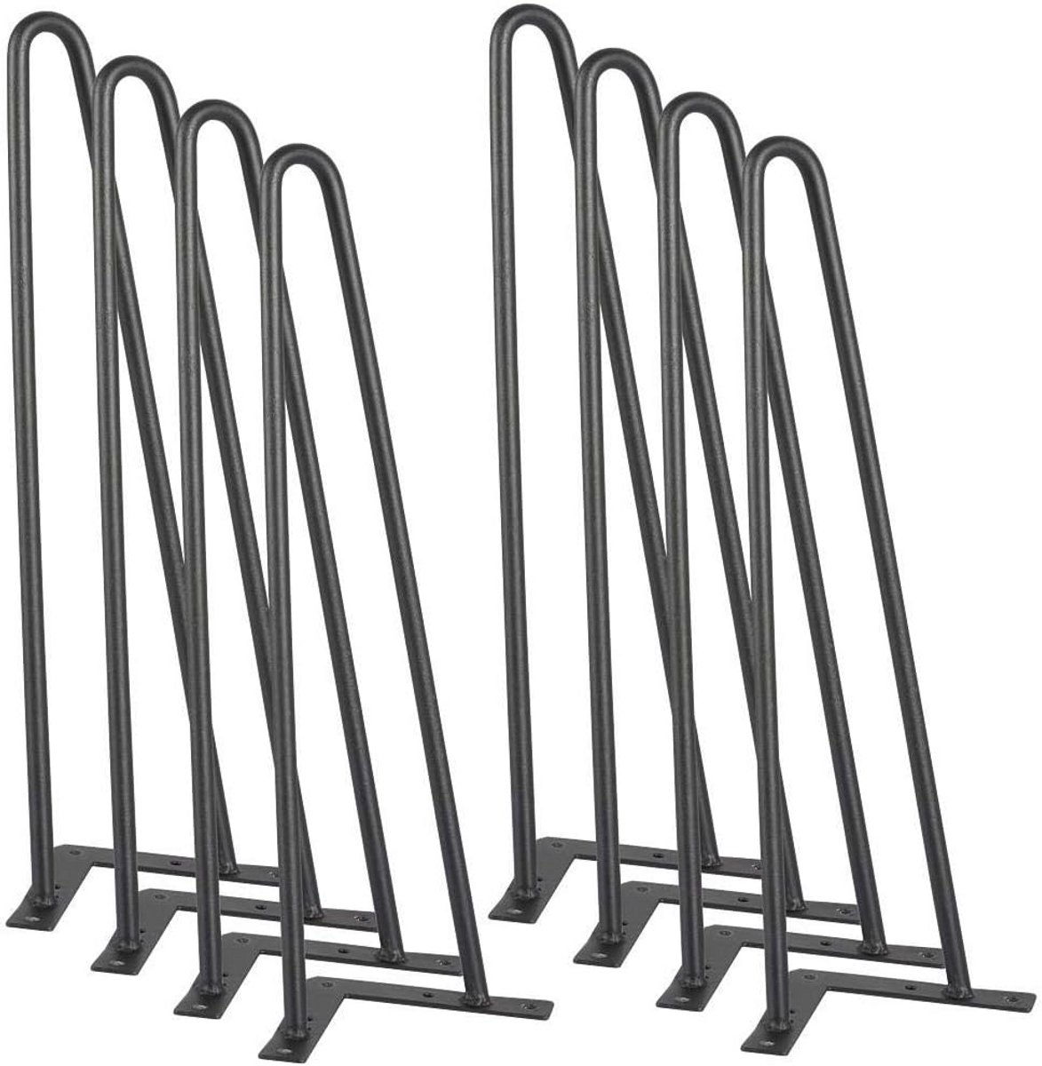 Set van 8 Zwarte Metalen Hairpin Tafelpoten met Dubbele Stang 41 cm Hoogte