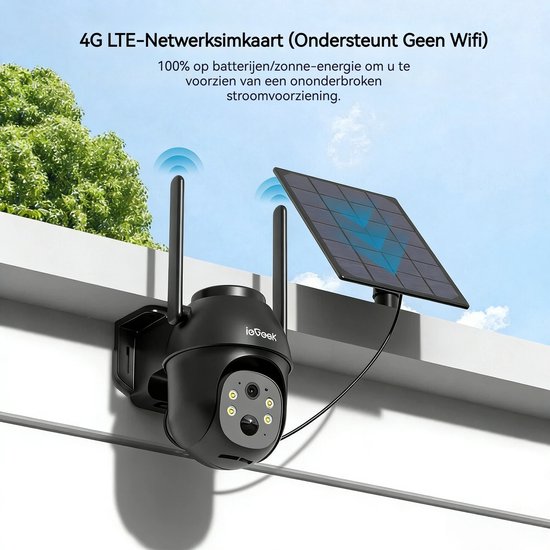ieGeek Beveiligingscamera 4G LTE - Simkaart - Outdoor Zonne - 2K 3MP - 360° Draadloze Bewaking - Camerabewaking met Nachtzicht - IP66 Waterdichte Buitencamera Zonder Wifi - PIR-Detectie - App-Bediening - Tweeweg Audio van Merkloos — afbeelding 4
