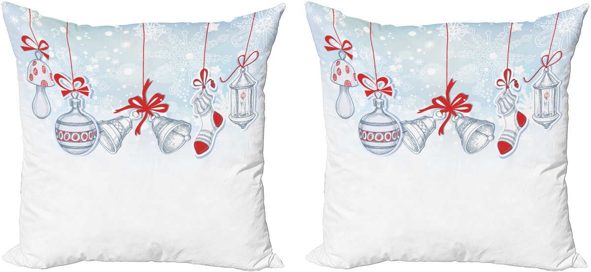ABAKUHAUS Kerstkussenhoez set van 2, retro, 40x40 cm, wit, oranje en blauw