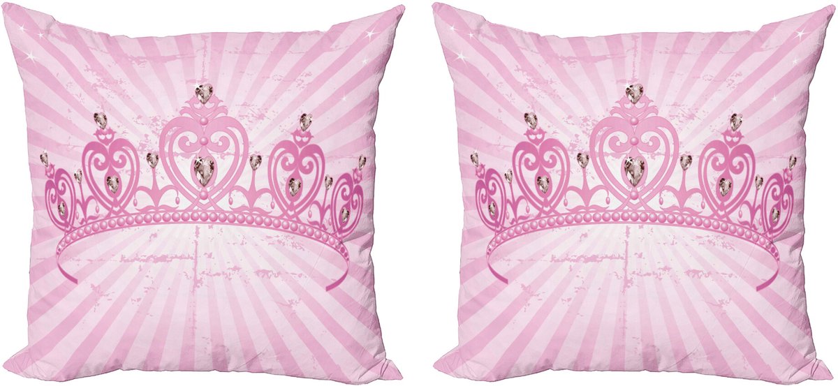 ABAKUHAUS Sierkussenhoes voor meisjes, set van 2, Roze Prinses, 40x40 cm, Roze/Lichtroze
