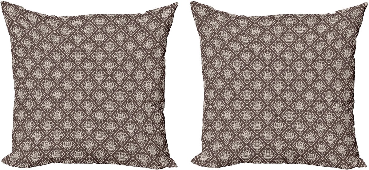 ABAKUHAUS Damast kussensloopset (2 stuks), antieke bloemenbaroktegels, 40 cm, chocoladebruin