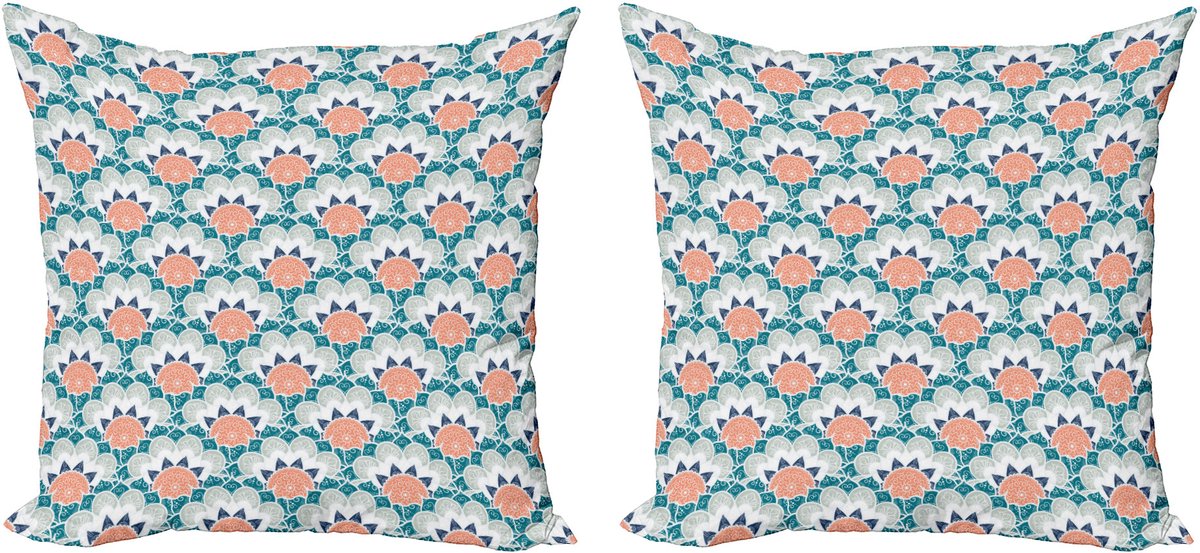 ABAKUHAUS Decoratieve kussenhoezen met bloemenprint, 2 stuks, Turks boho-patroon, 50x50 cm, gro oranje, wit